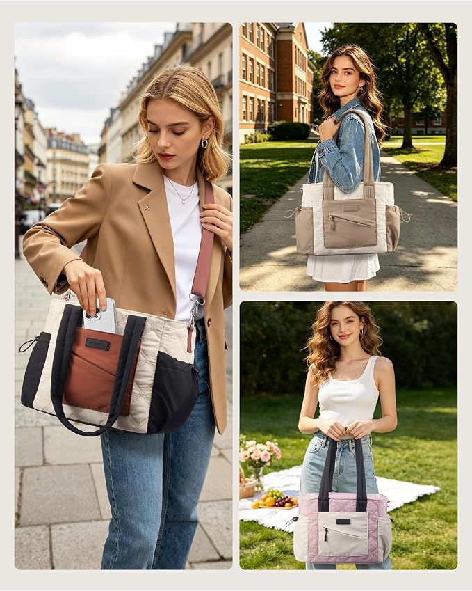LOVEVOOK Lunch Box for Women, Quilted Insulated Lunch Bag Tote with 40oz Water Bottle Holder, Large Leakproof Cooler Bag for Women with Shoulder Strap, Work Office Nurse Teacher Picnic Travel