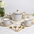 7 Oz Bone China Blue Tea Cup and Saucer Service for 4, Afternoon Porcelain Tea Set with Teapot, Tea Sets For Women Tea Party.