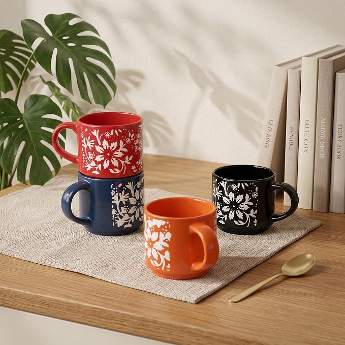 Servo Best Handmade Ceramic Coffee Mugs Set Of 4, 8Oz Comfortable Handle, Porcelain Mug for Latte, Tea, Cappuccino, Milk, Cocoa, Microwave & Dishwasher Safe, Cups for housewarming Gift set