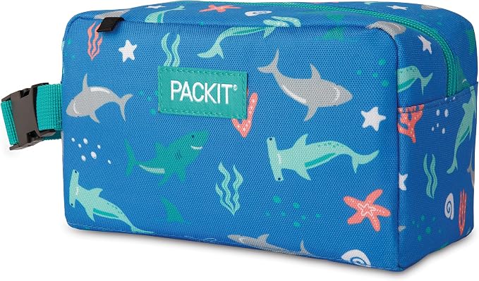 PackIt Freezable Small Insulated Snack Box, Sea Shark, with EcoFreeze Technology (Built-in Ice Pack), Mini Cooler or Small Lunch Bag, For Fresh Snacks On the Go, for Work, Gym, or Travel