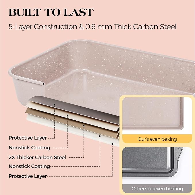 6 Pcs Baking Pans Set, Silicone Bakeware Sets with Metal Reinforced Frame, Nonstick Stackable Carbon Steel Non Toxic Baking Sets for Cooking (Brown)