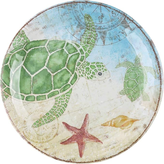 UPware 12 Piece Sea Turtle Melamine Dinnerware Sets, Outdoor Dishes Set, Plates and Bowls Sets, Service for 4, Multicolor
