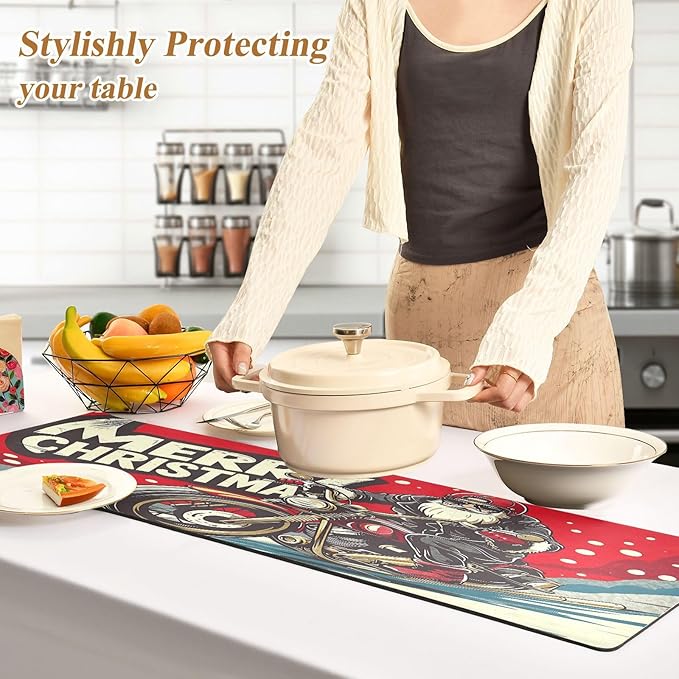 ALAZA Santa Claus Motorcycle Trivet Table Runner 40 Inches Long Trivet for Hot Pots and Pans/Hot Dishes,Table Protector Heat Up to 230F, Decorative Hot Plates Mat for Kitchen Countertop