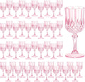 7OZ Plastic Wine Glasses, Reusable Vintage Goblets Unbreakable Drinking Glasses Crystal Water Cups Champagne for Wedding, Parties (48, Pink)