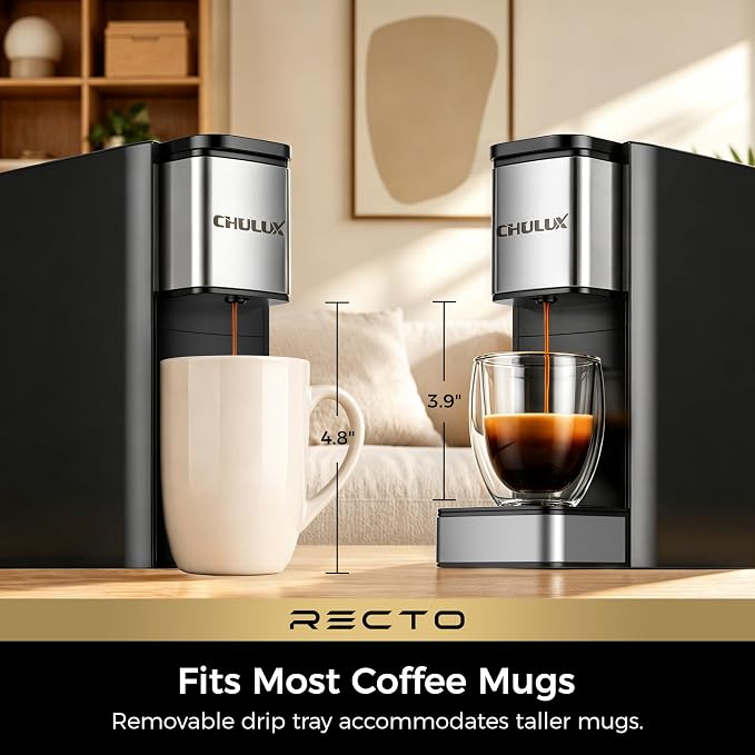 CHULUX RectoCafé Espresso Machine for Nespresso Original Capsule Pod, 20 Bar Professional Italian Pump Coffee Machine, Extra Mini Espresso Maker for Home & Office, Stainless Steel and Black