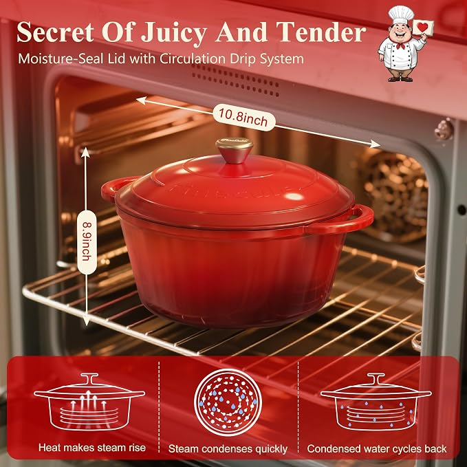 5QT Enameled Cast Iron Dutch Oven for Bread Baking, Sourdough Bread Making Supplies Tools Starter Kit, Dutch Oven Pot with Lid, Banneton Bread Proofing Basket and Scoring Lame, Red Christmas Gifts Idea