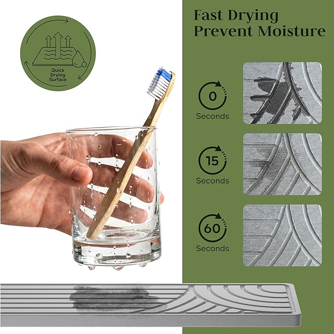 Faucet Mat for Kitchen Sink, 23.6" Diatomite Drying Stone Mat Protector, Sink Faucet Mat Splash Guard, Absorbing Stone Tray for Kitchen Bathroom Counter