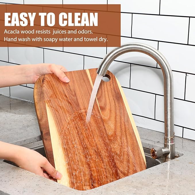 Roshtia 6 Pieces Acacia Wood Cutting Board 14" x 10" Kitchen Wooden Chopping Board Reversible Charcuterie Serving Tray Butcher Block Cutting Tray for Meat Cheese Vegetables Fruit(Cute)