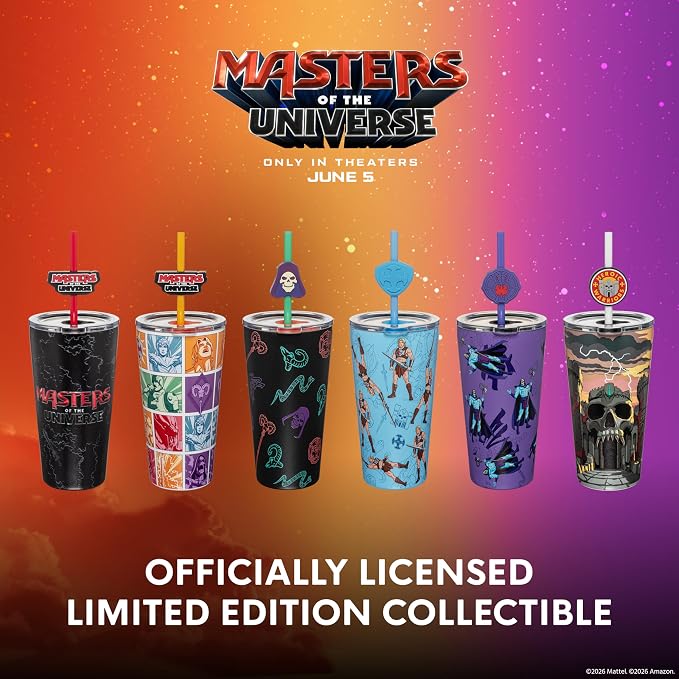 Dragon Glassware x Masters of the Universe (MOTU) Vacuum Insulated Stainless Steel Tumbler - 16 oz with Straw Charm - Official 2026 Movie Merch - Mystery