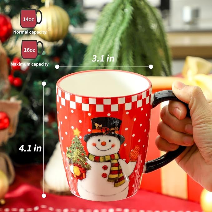 HASENSE Coffee Mugs Set of 6,15oz Ceramic Mug Gift, Matching Xmas Holiday Cups with Handles for Hot Cocoa,Coffee,Gifts for Women,Family, Friends