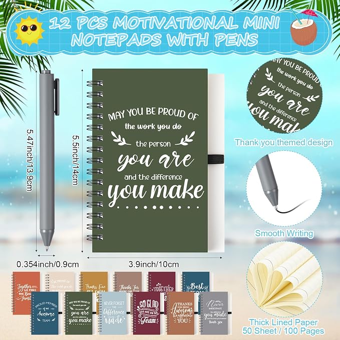 Shellwei 36 Pcs Employee Appreciation Gifts Bulk 24 oz Thank You Tumbler with Lid and Straw Mini Spiral Notebooks and Pens Appreciation Gifts for Team Employee Coworkers Teacher (Positive)