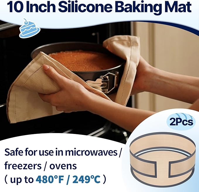 2 Pcs 10 Inch Silicone Baking Mats for Springform Pan, Easy Clean Springform Pan Liner Prevent Cakes from Sticking to Bottom and Sides (Gray)