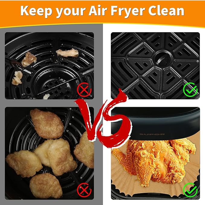 100Pcs Air Fryer Disposable Liners+ 2Pcs Silicone Liners Sets for Ninja DZ201 SL201 DZ090 6-8Qt, Rectangular Air Fryer Inserts Accessories for Chefman/Instant Dual Basket, Parchment Paper Liners+Red