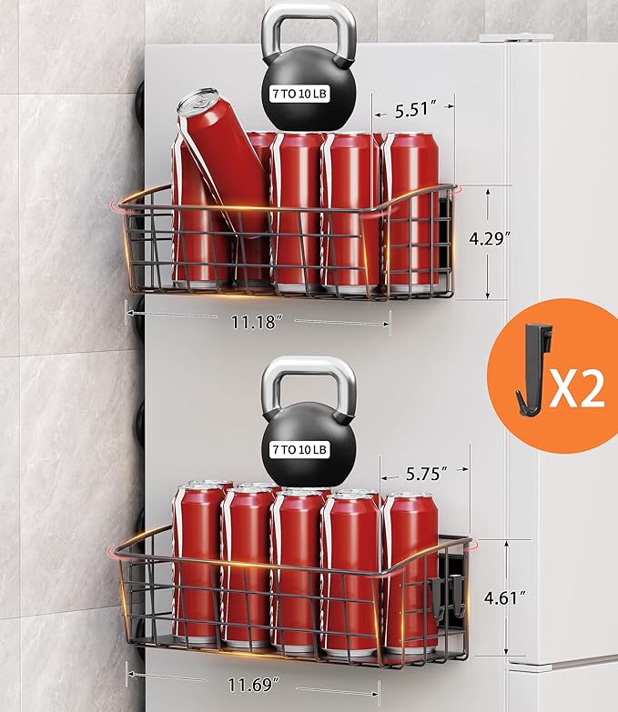 2Pcs Magnetic Shelf for Refrigerator, Versatile Magnetic Basket Fridge with 2 Hooks for Kitchen Storage, Fruit Potato Onion Storage Shelves, Large Magnetic Spice Rack Organizer for Fridge Oven Laundry
