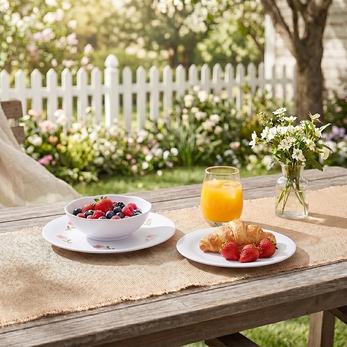 12Pcs Floral Melamine Plates and Bowls, Outdoor Camping Dinnerware | Service for 4, Round Dishes For Picnic, Party, RV, Unbreakable & Shatterproof & Lightweight, Dishwasher Safe