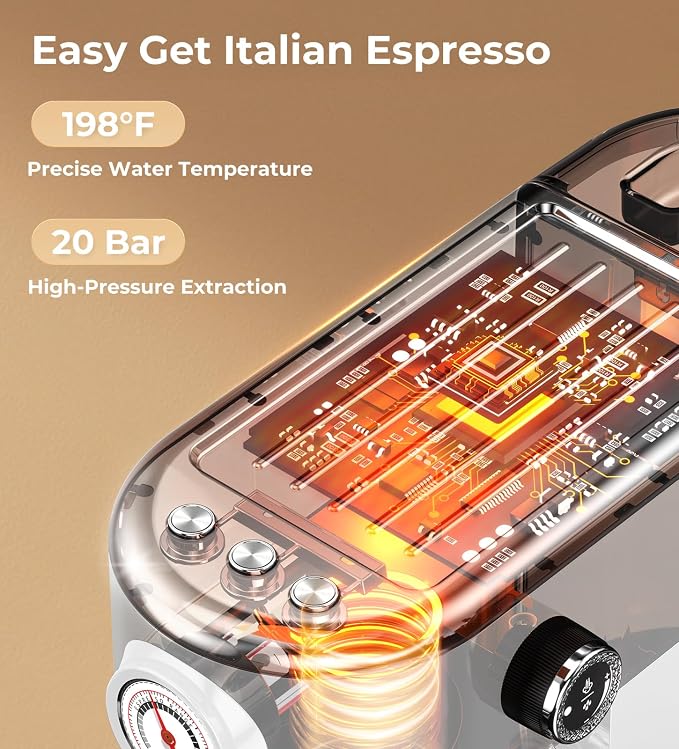 Atatix 20 Bar Espresso Machine with Milk Frother, Professional Compact Espresso Maker, Stainless Steel Coffee Machine with Precise Temp Control & 44oz Removable Water Tank for Latte, Cappuccino, White
