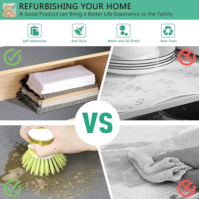 Self-Adhesive Shelf Liner Kitchen Liner, Waterproof Backed Paper Easy Peel and Stick Contact Liner Without Residue for Decor Your Desk Surface, Kitchen Countertops (Silver, 11.8 x 236.2 inches)