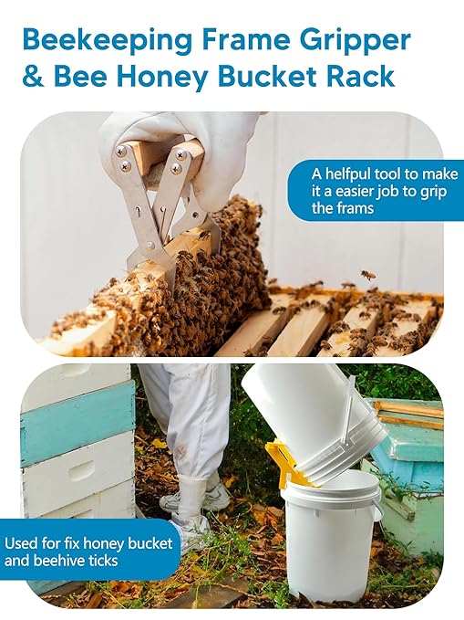 15PCS Honey Extractor Kit, 2 Pack 5 Gallon Honey Bucket with Gate, 58-90% Refractometer, Honey Strainer, Beekeeping Harvesting Equipment with Hive Tool, Frame Gripper, Uncapping Knife & Gloves