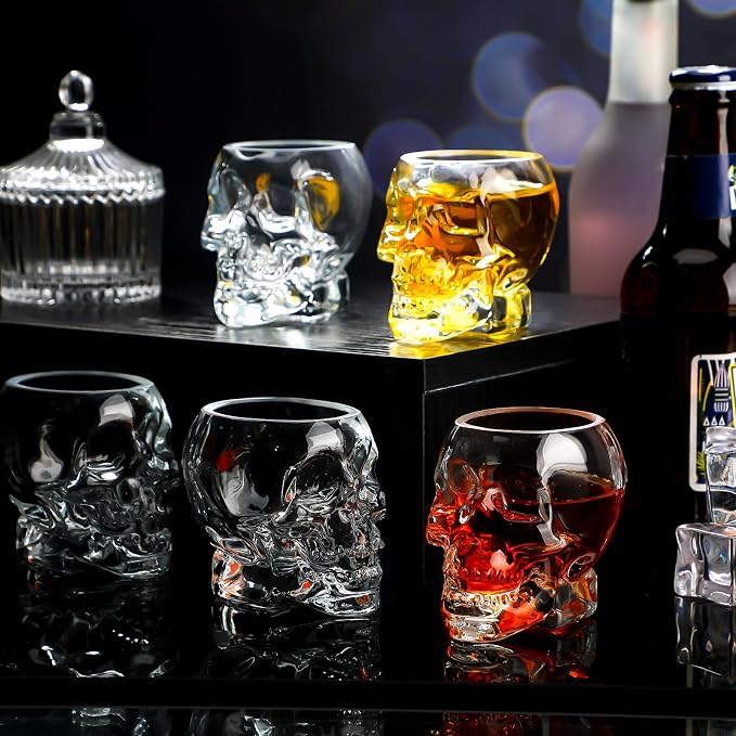 Dandat 12 Pieces Skull Shot Glasses Set 2. 5 oz Mini Clear Bulk for Wedding Party Whiskey, Espresso, Water, Juice, Milk, Coffee, Drinking