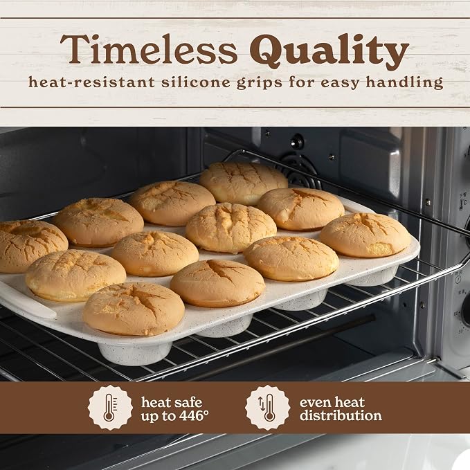 Country Kitchen Nonstick Stackable Bakeware Set - Durable, Easy Release Baking Set, Cream, 14 Pcs