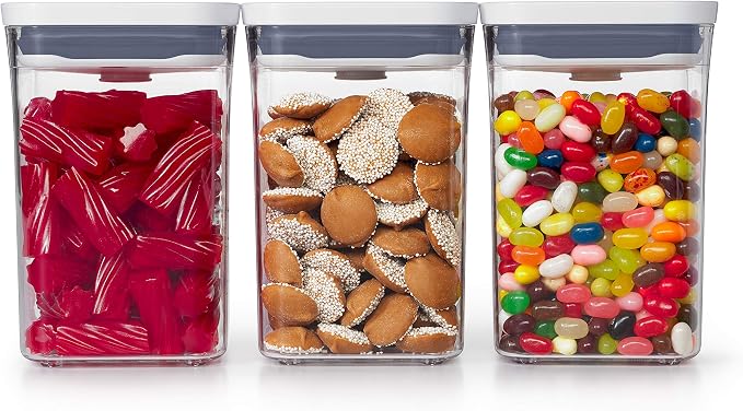 OXO Good Grips POP Container Set (3-PC Small Square Short + 1.7 Qt Rectangle) | White/Grey