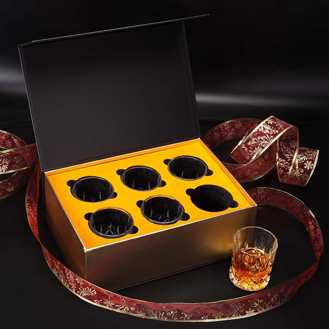 KANARS Whiskey Glasses Set of 6 with Elegant Gift Box,10 Oz Premium Old Fashioned Crystal Glass Tumbler for Liquor, Scotch, Cocktail or Bourbon Drinking, Gifts for Birthday Thanksgiving Father's Day