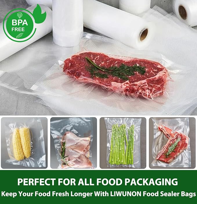 Vacuum Sealer Bags Rolls 6 Pack, 3 Rolls 11" x 20' &3 Rolls 8" x 20', BPA-Free Commercial Grade Food Storage Rolls, Compatible with Most Vacuum Sealer Machines for Meal Prep, Freezer Storage&Sous Vide