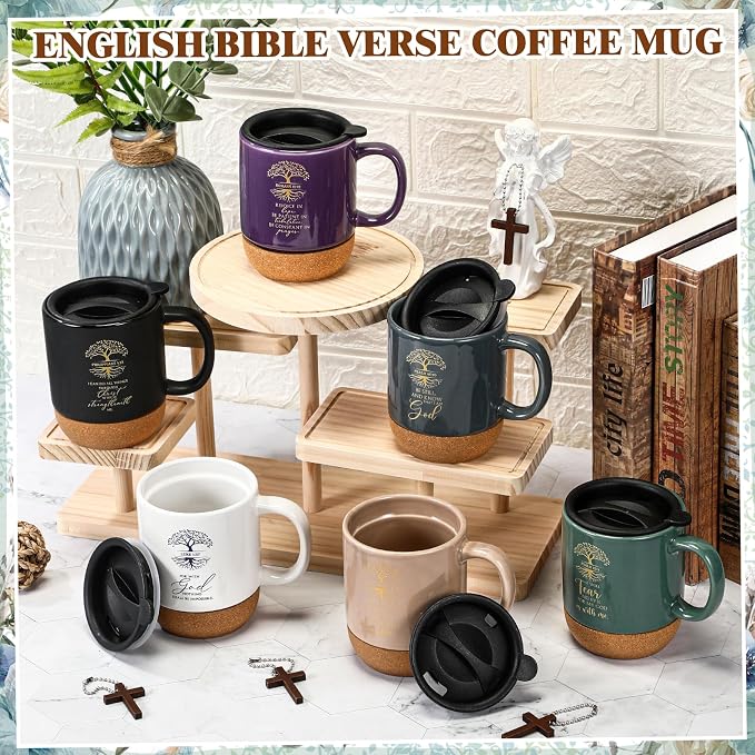 Jingmore 10 Pcs Christian Gift Bulk Religious Mugs with Bible Verse Coffee Cup 15oz for Teacher Nurse Women Men Church Member Employee Mom Dad Clergy Pastor(English Tree of Life)