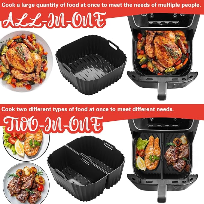 Air Fryer Accessories for Chefman 8Qt 9Qt, Gourmia, Typhur, Nuwave, 7-9Qt Air Fryer Silicone Liners Accessories Set 2-In-1 Silicone Liners, Paper Liners, Grill Racks Basket, Muffin Molds