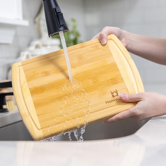 Premium Bamboo Cutting Board-(Set 3) Bamboo Serving Board/Charcuterie Boards-Wood Cutting Board Set/Wooden Chopping Board Set-Kitchen Gadgets
