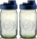 Brewing America Glass Mason Jar Pitcher with Lid - Azure Standard Jars, 1 Quart (32 oz) with Old Glory Blue Wide Mouth Pour Lid, for Smoothie, Boba Cup, Sun Tea, Cold Coffee Glass Tumbler, 2-Pack