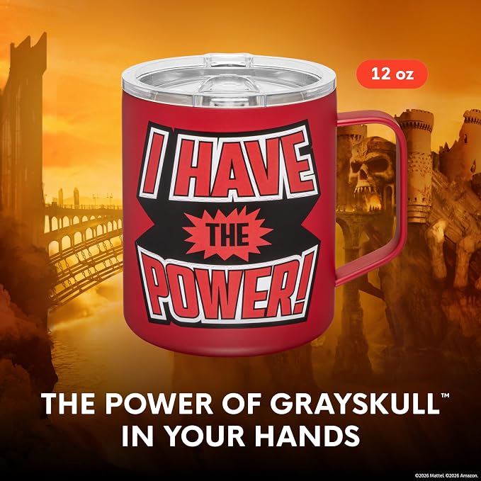 Dragon Glassware x Masters of the Universe (MOTU) Stainless Steel Camp Mug - 12 oz Insulated Camping Mug for Coffee, Tea, Matcha, Hot Beverages - Official 2026 Movie Merch - I Have the Power
