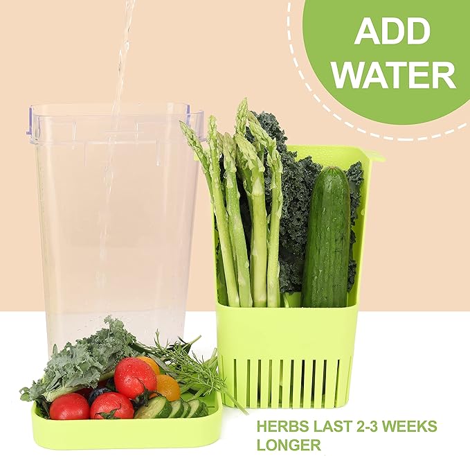 LUVCOSY Fresh Herb Keeper for Refrigerator, Clear BPA-Free Herb Saver, Storage Container for Cilantro, Parsley, Thyme, Mint & Asparagus, Preserver Keeps Fresh Herbs for 3 Times Longer, Green & Orange