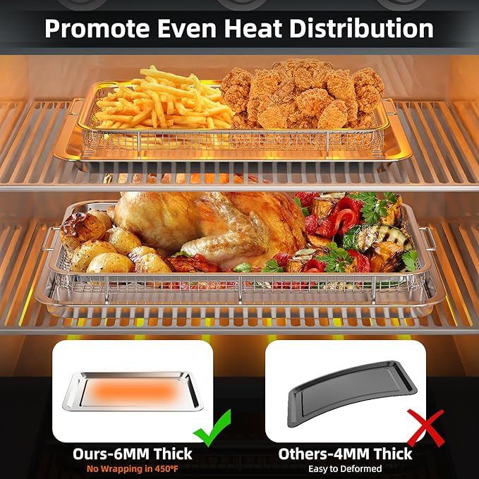18.6“ x 12.8“ Air Fryer Basket for Oven,YEPATER Extra Large Size Stainless Steel Air Fryer Pan and Crisper Tray with 30 PCS Parchment Paper for Baking Grilling Cooking and Frying