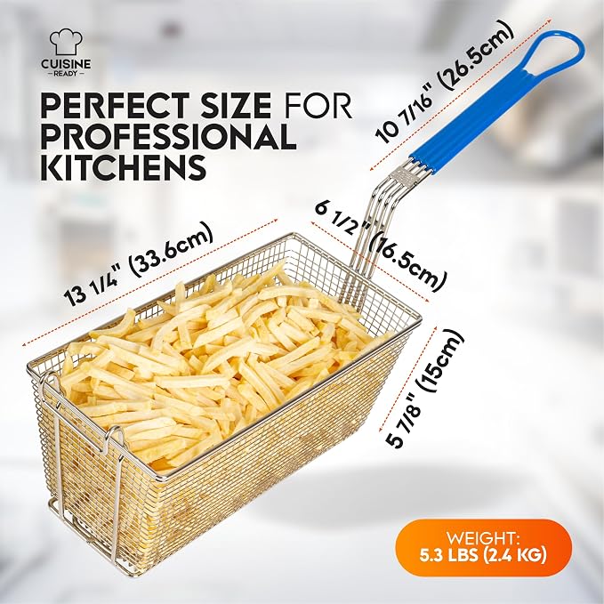 Deep Fryer Basket | 2-Pack | Commercial Fry Basket with Handle | 13.25" x 6.5" x 5.9" | Heavy Duty Restaurant Quality