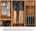 Piklohas Carbonized Bamboo Kitchen Silverwar Drawer Organizer,14.2 inch Length Natural Utensil Flatware Organizers Tray Storage for Spoons Forks & Knives