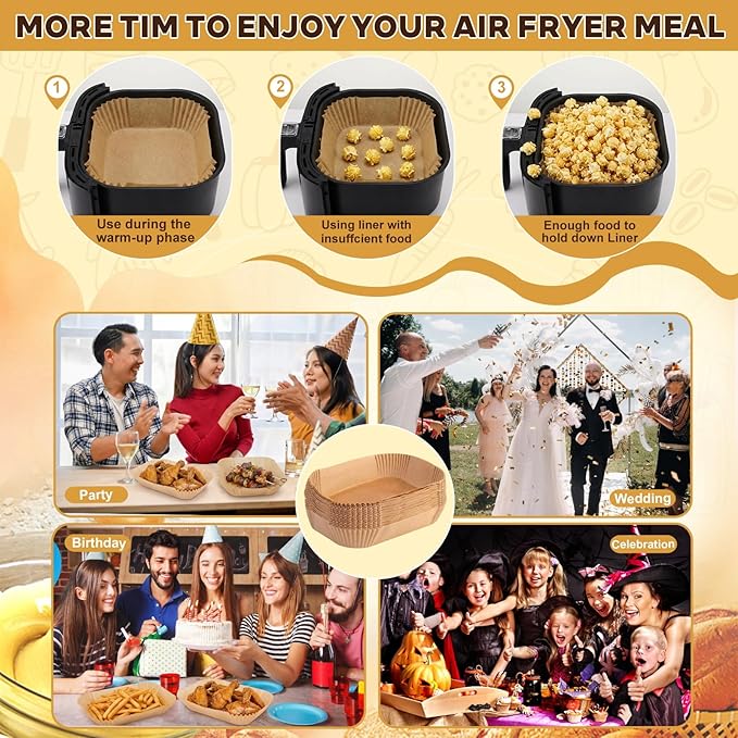 500 Pcs Air Fryer Liners Disposable Parchment Baking Paper Liner Rectangle Non-stick Accessories for Loaf Pan, Air Fryer & Oven, 8.6 x 5.5 Inch, Brown