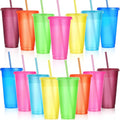 Honeydak 15 Pack Tumbler with Straw and Lid Bulk Cups for Gifts Glitter Plastic Coffee Cups 24-27 oz Reusable Water Bottle Iced Coffee Travel Mug Party Favors for Birthdays Travel (Cute Colors)