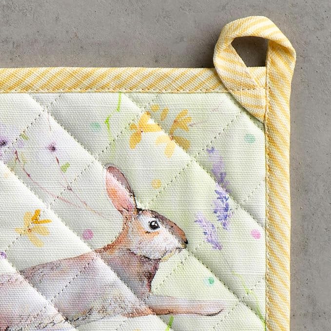 Maison d' Hermine Pot Holders 100% Cotton Heat Resistant Potholders 8" x 8" Hot Pads with Loop BBQ Cooking Baking Gifts for Mothers Day Handling Hot Pans Spring/Summer (Pack of 2, Easter Zest)