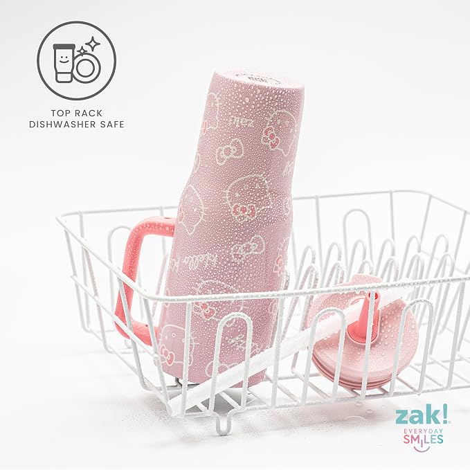 Zak Designs Sanrio Sutton Travel Tumbler for On the Go, 30oz Stainless Steel with Vacuum Insulation, Silicone Straw, and Carry Handle for Cold Drinks (Hello Kitty)