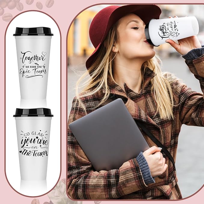 Pickmesh 15 Pcs Employee Appreciation Gifts Bulk 16 oz Plastic Tumblers with Lids Graduation Teacher Appreciation Gifts Reusable Coffee Cups for Staff Volunteer Coworker Team (White)