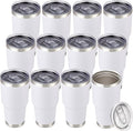 30 oz Tumbler with Lid Stainless Steel Tumblers Bulk Vacuum Insulated Cup Reusable Powder Coated Travel Mug Double Wall Leak Proof Cups Keep Cold Drinks for 12 Hours White, Set of 12