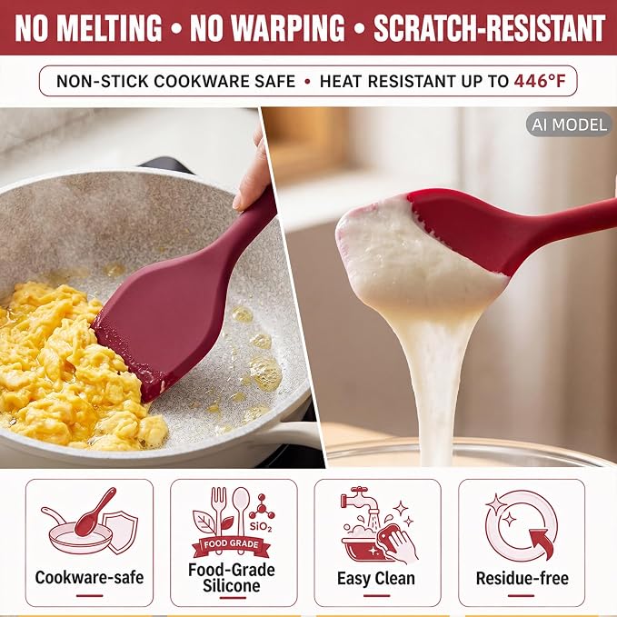 Kitchen Utensils Set,9 PCS Silicone Cooking Utensils Set Spatula Set,Cooking Utensils Tool,Tongs,Spoon,Whisk,Brush,Dishwasher Safe Kitchen Gadgets for Non-Stick Cookware,Home Essential(Red)