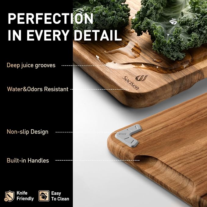 2 Pack Teak Cutting Board for Kitchen Wooden Chopping Board Charcuterie Board Non Slip Over Sink NOT Bamboo Stainless Steel Titanium Acrylic Acacia Olive Glass Plastic Silicone Metal