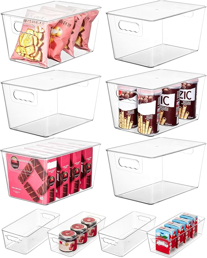 Vtopmart 10 Pack Clear Plastic Storage Bins with Lid Set, 6 Large and 4 Small Pantry Organizers and Storage Bins with Handle, Storage Containers for Pantry, Kitchen, Fridge, Cabinet Organization