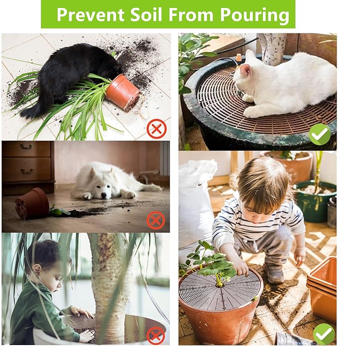 Z metnal Plant Pot Grid 20.8", 3 Pcs Cuttable Grid Plant Soil Cover, Plastic Grid Plant Pot Cover, Flower Protector,Keep Cats Out of Potted Plants