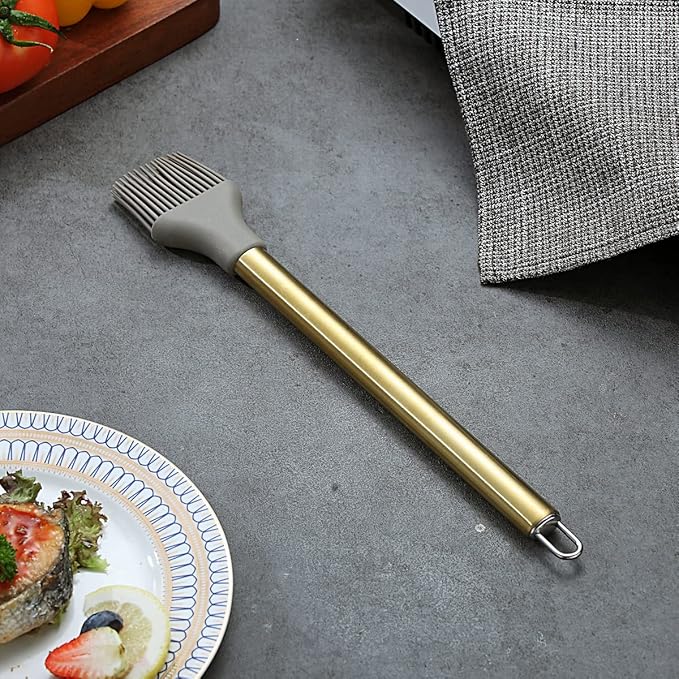 Gold Basting Brush, Berglander Non-stick Silicone Kitchen Brush For Cooking With Titanium Gold Plating Handle, Barbeque Brush, Pastry Brush, BBQ Brush, Dishwasher Safe, Easy to Clean