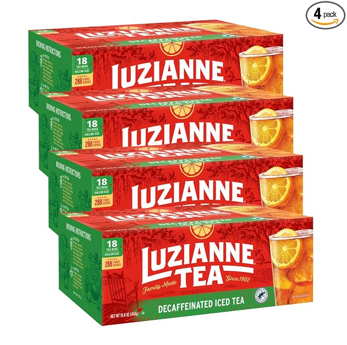 Luzianne Unsweetened Decaffeinated Iced Tea Bags, Gallon Size, 18ct Box, (Pack of 4)