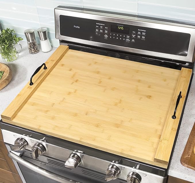 GASHELL Noodle Board Wood Stovetop Cover with Handles for Electric/Gas Stove Top(Bamboo)