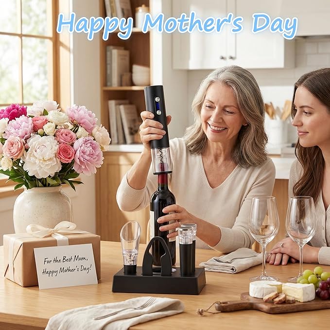 Electric Opener Set With Base, Accessories Including Rechargeable Corkscrew, Aerator, Stoppers and Foil Cutter - Perfect Gifts for Wine Lovers